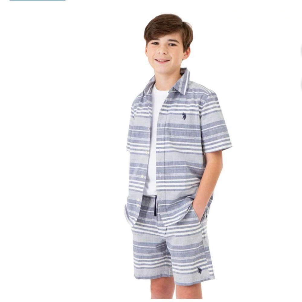U.S. Polo Assn. Boys Blue and White Striped Matching Shirt & Shorts Set